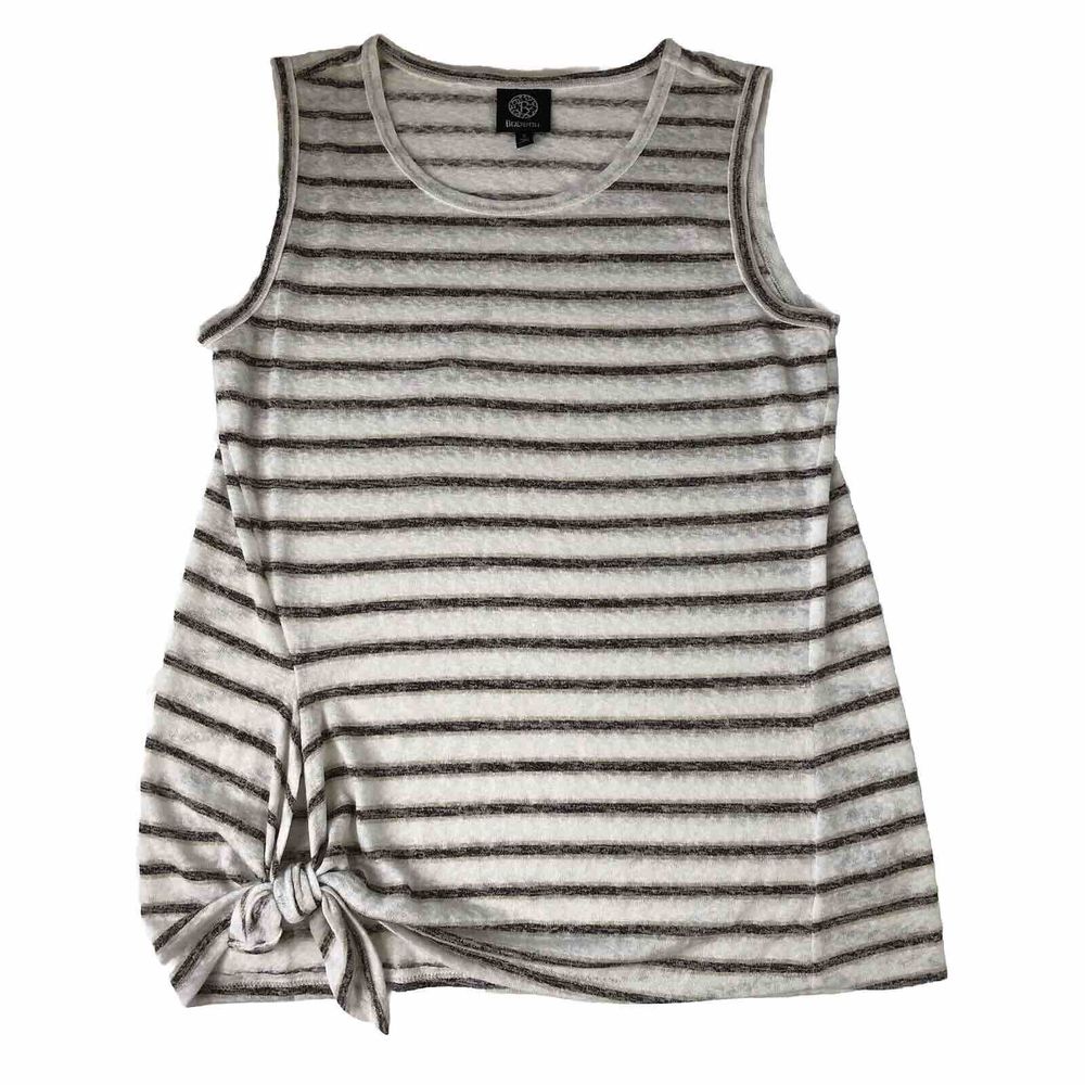 Bobeau Knit Top Womens Small Sleeveless Ivory Brown Stripes Tie Nautical Summer